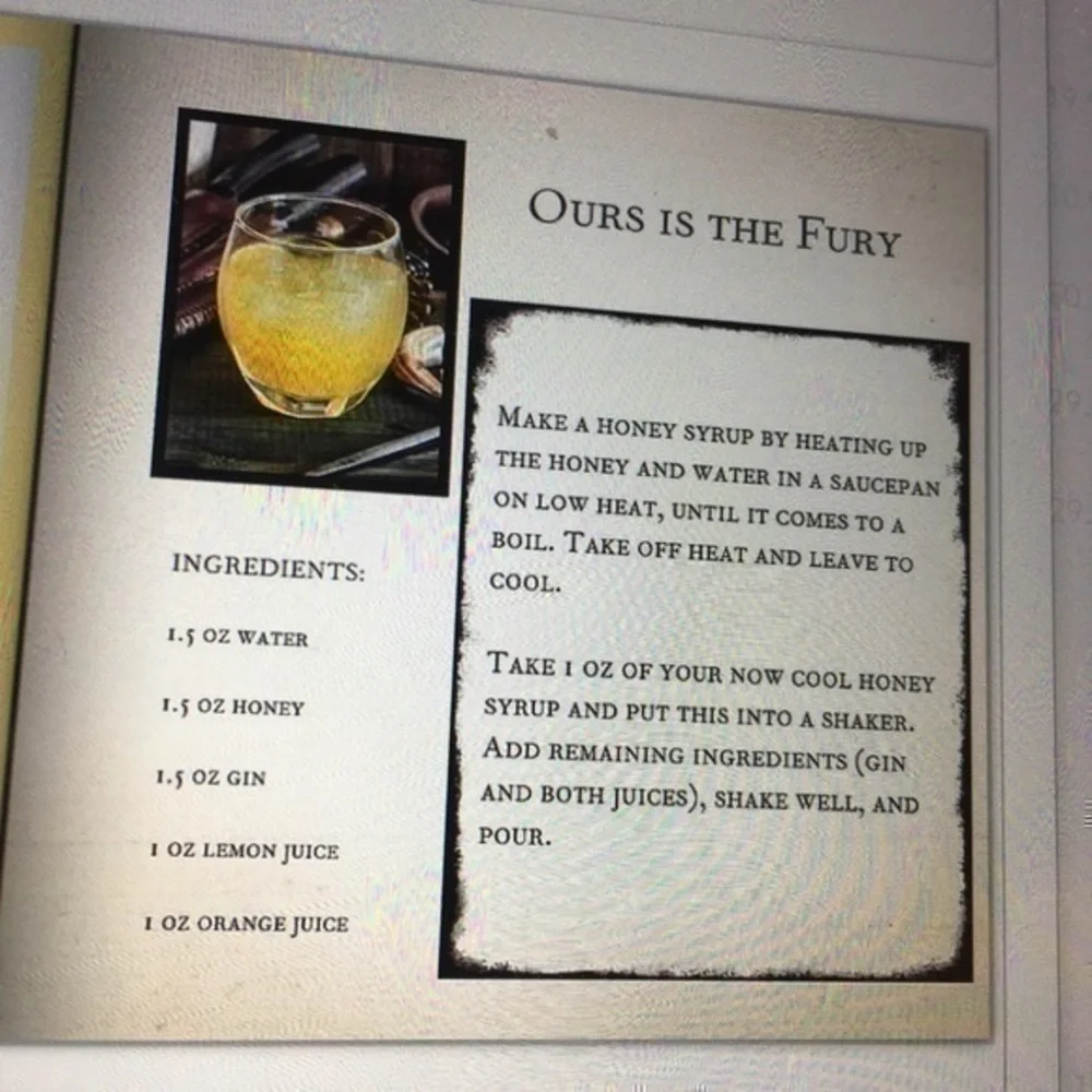 20 page hardcover Game of Thrones Cocktail book